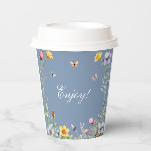 Dusty Blue Wildblume Boho Floral Brautparty Pappbecher (Vorderseite)