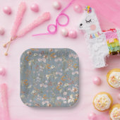 Dusty Blue Wildblume Boho Kinderdusche in Bloom Pappteller (Party)