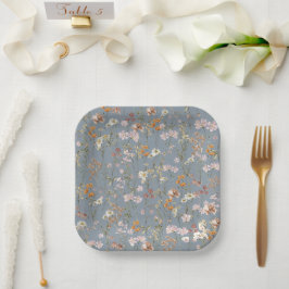 Dusty Blue Wildblume Boho Kinderdusche in Bloom Pappteller