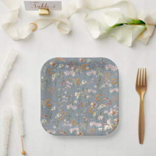 Dusty Blue Wildblume Boho Kinderdusche in Bloom Pappteller