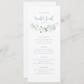 Dusty Blue Wildblume Boho Wedding Guest Name Menükarte (Vorne/Hinten)