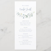 Dusty Blue Wildblume Boho Wedding Guest Name Menükarte (Vorderseite)