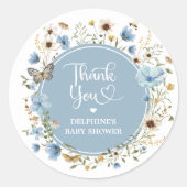Dusty Blue Wildblume Boy Baby Shower Runder Aufkleber (Vorderseite)