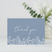 Dusty Blue Wildblume Brautparty Dankeskarte (Stehend Vorderseite)
