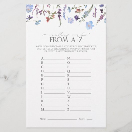 Dusty Blue Wildblume Brautparty Game (Vorderseite)