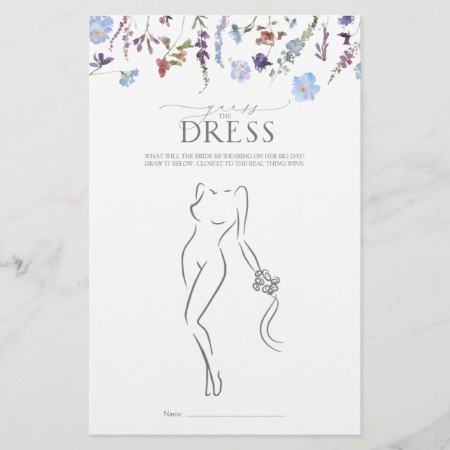 Dusty Blue Wildblume Brautparty Game (Vorderseite)