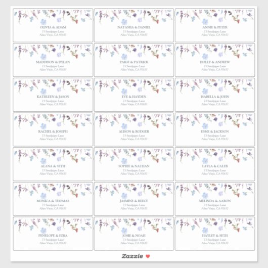 Dusty Blue Wildblume Brautparty Guest Address Aufkleber (Blatt)