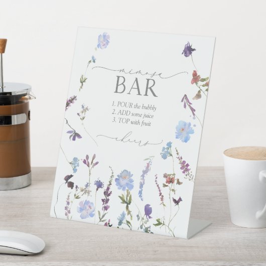 Dusty Blue Wildblume Brautparty Mimosa Bar Sockelschild (In SItu)