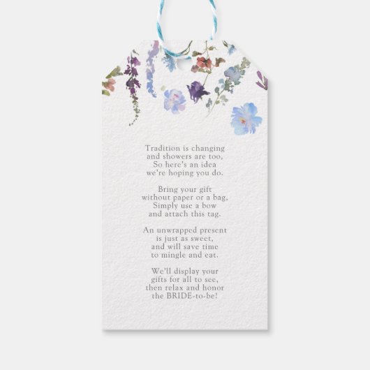 Dusty Blue Wildblume Brautparty No Wrap Geschenkanhänger (Rückseite)