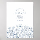 Dusty Blue Wildblume Brautparty Willkommen Poster (Vorne)