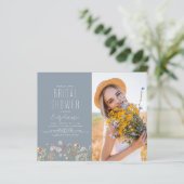 Dusty Blue Wildblume Bridal Dusche Einladung (Stehend Vorderseite)