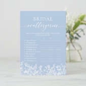 Dusty Blue Wildblume Bridal Scattergories Game Einladung (Stehend Vorderseite)
