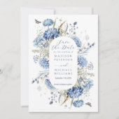 Dusty Blue Wildblume & Butterfly Elegante Hochzeit Save The Date (Vorderseite)