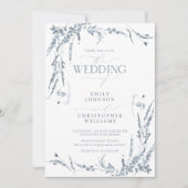 Dusty Blue Wildblume Calligraphy Wedding Einladung (Vorderseite)