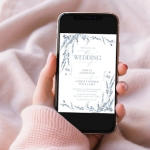 Dusty Blue Wildblume Calligraphy Wedding Einladung