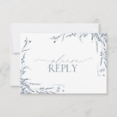 Dusty Blue Wildblume Calligraphy Wedding RSVP (Vorderseite)