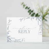 Dusty Blue Wildblume Calligraphy Wedding RSVP (Stehend Vorderseite)