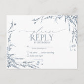 Dusty Blue Wildblume Calligraphy Wedding RSVP Einladungspostkarte (Vorderseite)