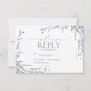 Dusty Blue Wildblume Calligraphy Wedding RSVP Karte