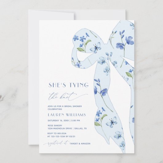 Dusty Blue Wildblume Das Brautparty des Knotens bi Einladung (Vorderseite)