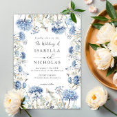 Dusty Blue Wildblume Elegant Boho Wedding Einladung
