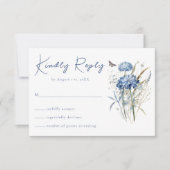 Dusty Blue Wildblume Elegant Boho Wedding RSVP Karte (Vorderseite)