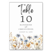 Dusty Blue Wildblume Elegante Wedding Empfang Tischnummer (Vorderseite)