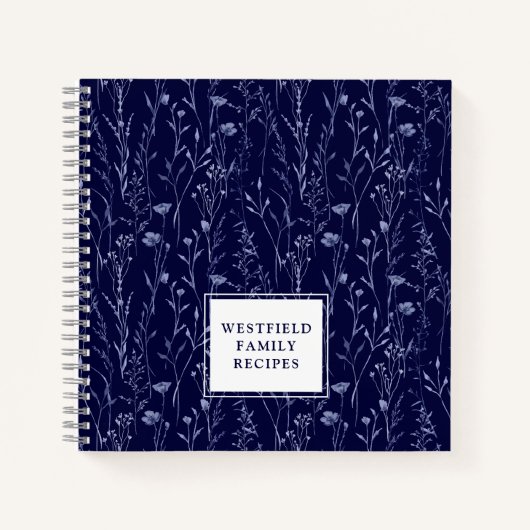 Dusty Blue Wildblume Familienname Rezept Notizblock (Vorderseite)