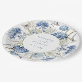 Dusty Blue Wildblume Floral Boho Wedding Pappteller (Schrägansicht)