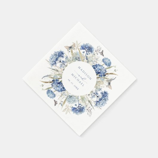 Dusty Blue Wildblume Floral Boho Wedding Serviette (Ecke)