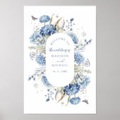 Dusty Blue Wildblume Floral Boho Wedding Willkomme Poster (Vorne)