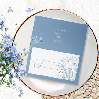 Dusty Blue Wildblume Floral Botanical Modern Platzkarte