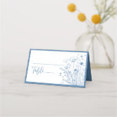 Dusty Blue Wildblume Floral Botanical Modern Platzkarte (Vorderseite)