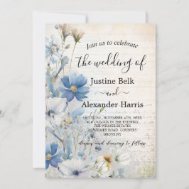 Dusty Blue Wildblume Foto QR Code Hochzeit Einladung