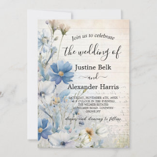 Dusty Blue Wildblume Foto QR Code Hochzeit Einladung