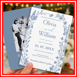 Dusty Blue Wildblume Foto Wedding Einladung