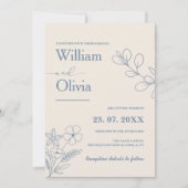 Dusty Blue Wildblume Foto Wedding Einladung (Vorderseite)