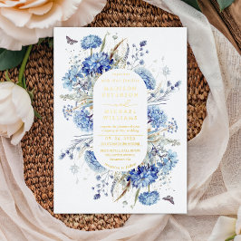 Dusty Blue Wildblume Garden Wedding Gold Folieneinladung