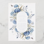 Dusty Blue Wildblume Garden Wedding Silver Folieneinladung (Vorderseite)