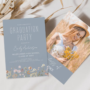 Dusty Blue Wildblume Graduation Party Boho Bloom Einladung