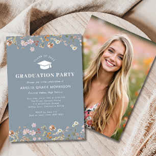 Dusty Blue Wildblume Graduation Party Boho Bloom Einladung