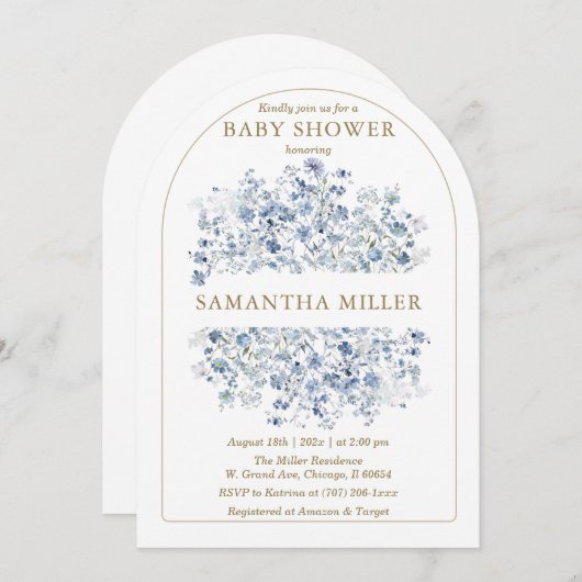 Dusty Blue Wildblume Kinderdusche Einladung (Vorne/Hinten)