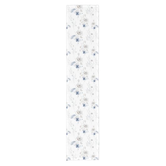 Dusty Blue Wildblume Kurzer Tischläufer (Vorderseite)