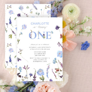 Dusty Blue Wildblume macht einen 1. Geburtstag Einladung