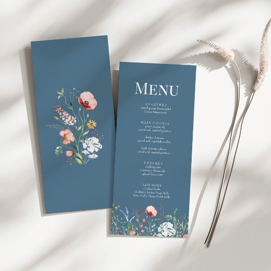 Dusty Blue Wildblume Meadow Wedding Menu Card Menükarte