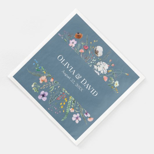 Dusty Blue Wildblume Meadow Wedding Napkins Serviette (Ecke)