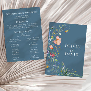 Dusty Blue Wildblume Meadow Wedding Program Einladung