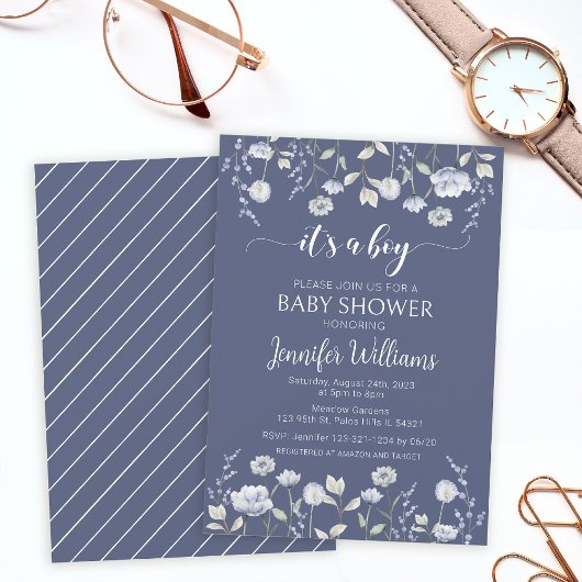 Dusty Blue Wildblume mit Babydusche Einladung