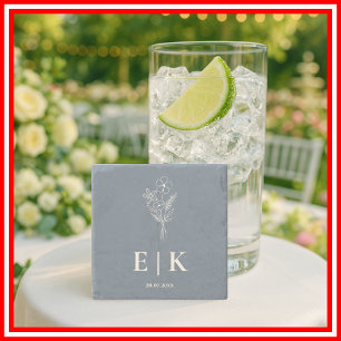 Dusty Blue Wildblume Monogram Wedding Steinuntersetzer