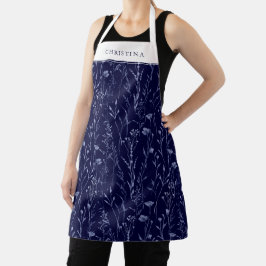 Dusty Blue Wildblume Muster Personalisiert Navy Schürze